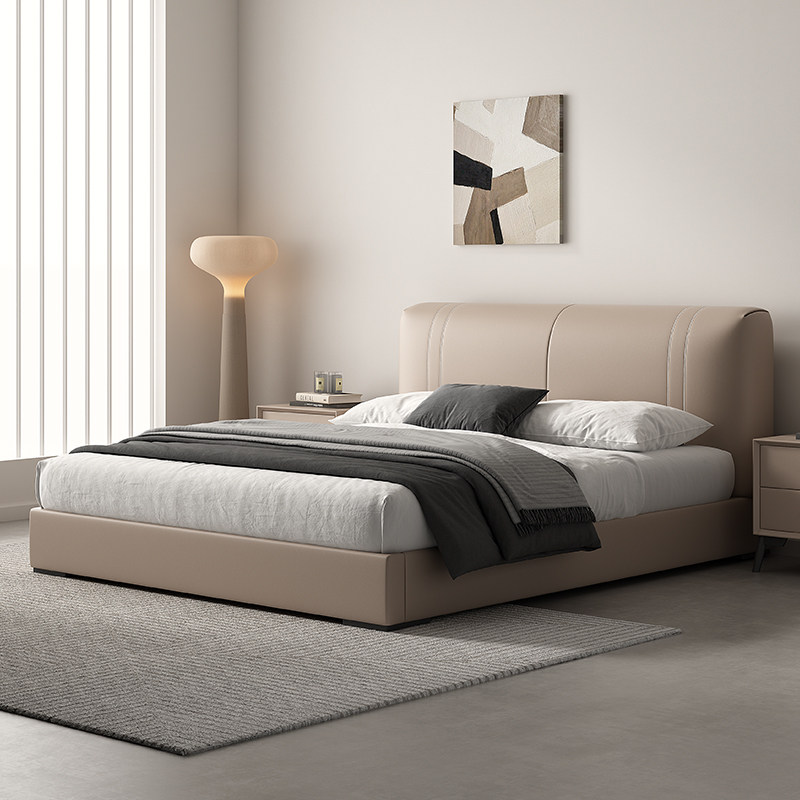 意式轻奢极简真皮床设计师高端大气主卧大床现代简约箱体储物婚床