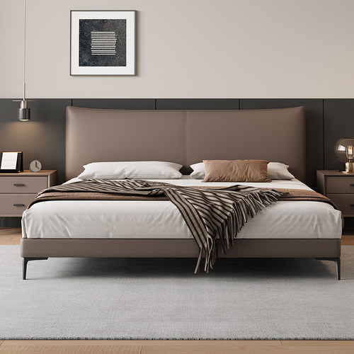 意式极简真皮床头层牛皮