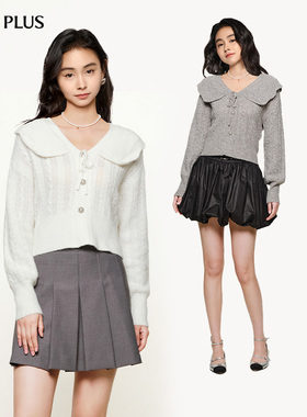 FIVE PLUS羊毛针织衫女大翻领减龄套头衫气质通勤百搭纯色V领毛衫