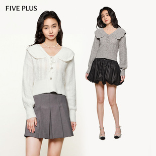 气质通勤百搭纯色V领毛衫 女大翻领减龄套头衫 PLUS羊毛针织衫 FIVE