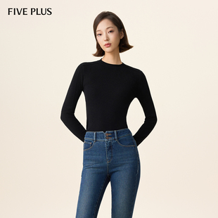 显瘦内搭打底长袖 女修身 PLUS简约通勤绵羊毛混纺圆领针织衫 FIVE