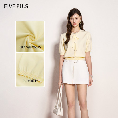 FIVEPLUS圆领短款针织开衫