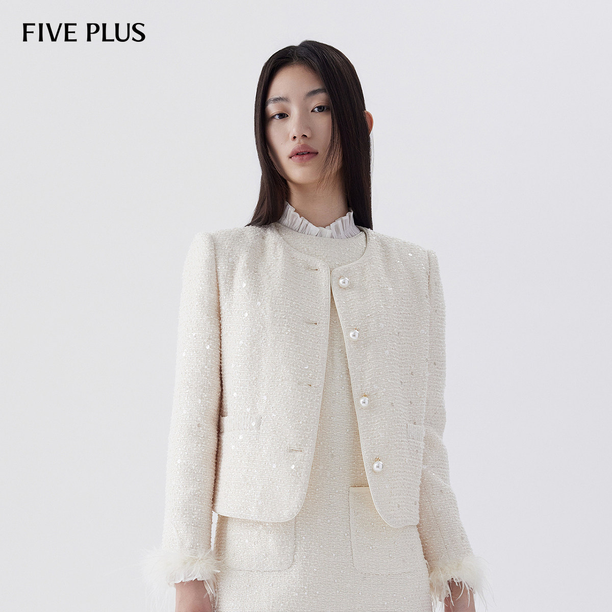 FIVE PLUS千金小香风外套女箱型夹克仿珍珠排扣亮片,女装/女士精品,短外套,淘宝优惠券,粉丝福利购,淘宝优惠卷