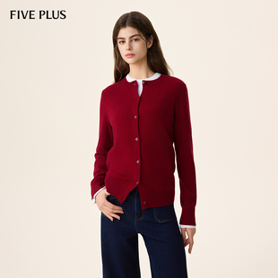 毛衣长袖 女通勤开衫 排扣 PLUS100%羊毛针织衫 FIVE