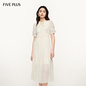 FIVE 女春装 PLUS连衣裙复古波点收腰泡泡袖 波嬉风中长裙2026新款