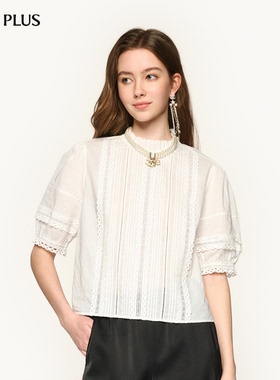 FIVE PLUS法式通勤衬衫女花边领泡泡袖薄上衣纯棉2026新款女春季