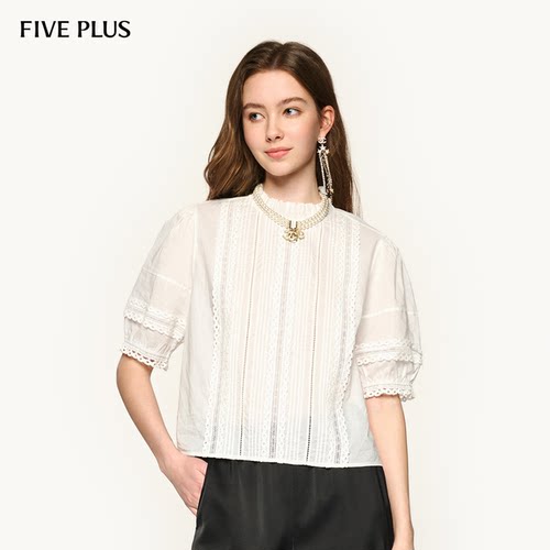 FIVEPLUS法式花边领泡泡袖衬衫