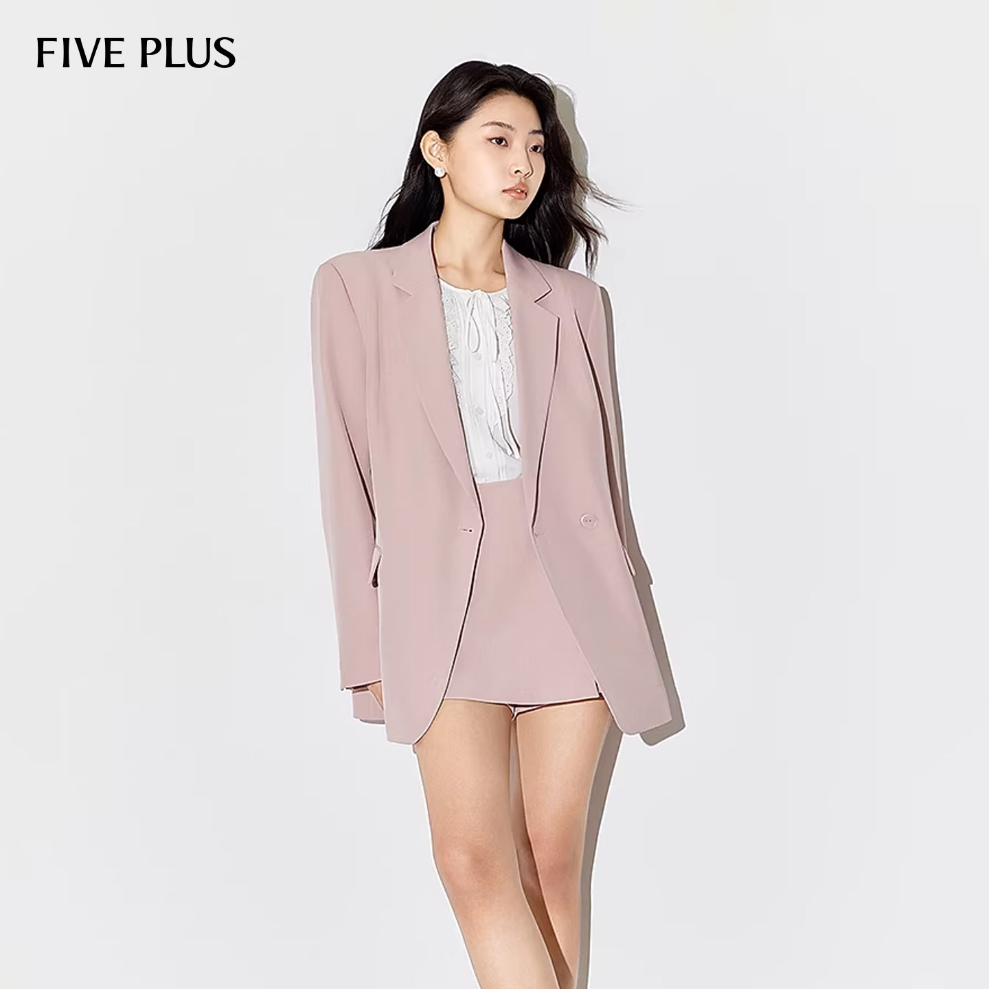 FIVE PLUS中长宽松西装外套女美拉蓝高智通勤上衣高级感休闲西装