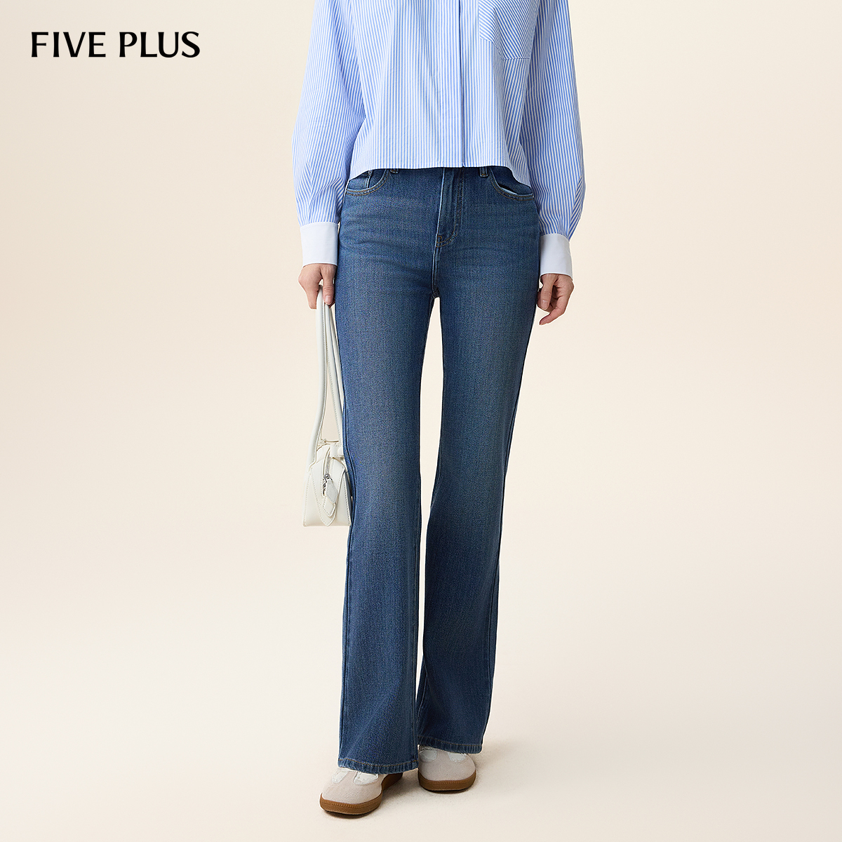 FIVE PLUS复古百搭微喇牛仔裤女高腰显瘦修身长裤2025新款女秋装