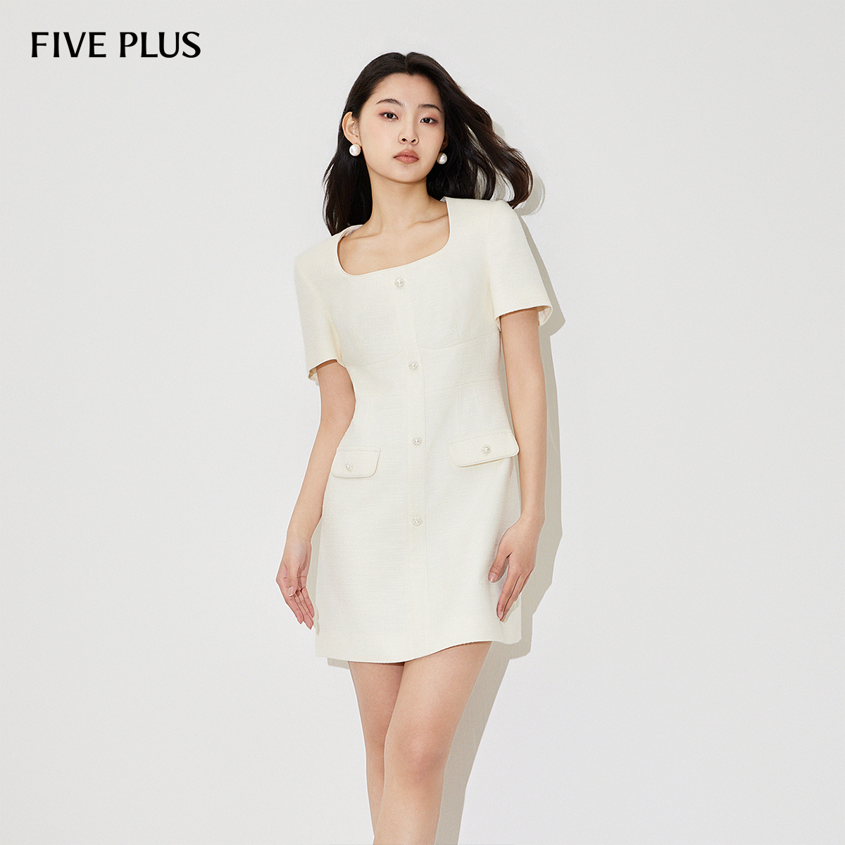 FivePlus法式小香风方领连衣裙