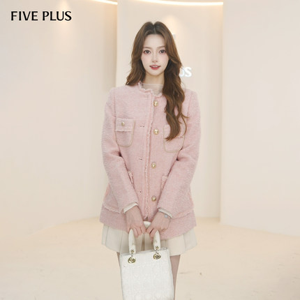 FIVE PLUS通勤小香风外套女千金风高级感宽松中长款单排扣上衣