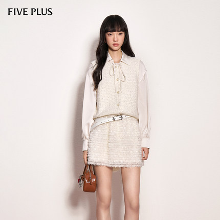 FIVE PLUS小香风绵羊毛气质叠穿无袖毛织马甲背心2026新款女春装