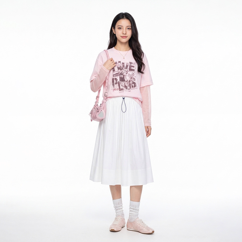 FIVEPLUS美式复古假两件T恤女