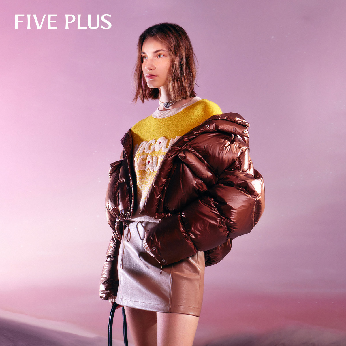 FIVE PLUS羽绒服女面包服小个子亮面连帽短款外套,女装/女士精品,羽绒服,淘宝优惠券,粉丝福利购,淘宝优惠卷