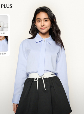 FIVE PLUS冰川蓝衬衫女智感通勤领带衬衣小个子上衣