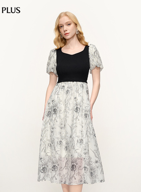 FIVE PLUS连衣裙天丝印花针织拼接波嬉风气质长裙2025新款女夏装