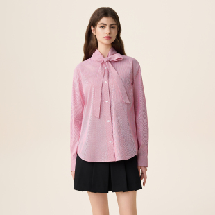 女蝴蝶系带衬衣宽松长袖 FIVE PLUS通勤风条纹衬衫