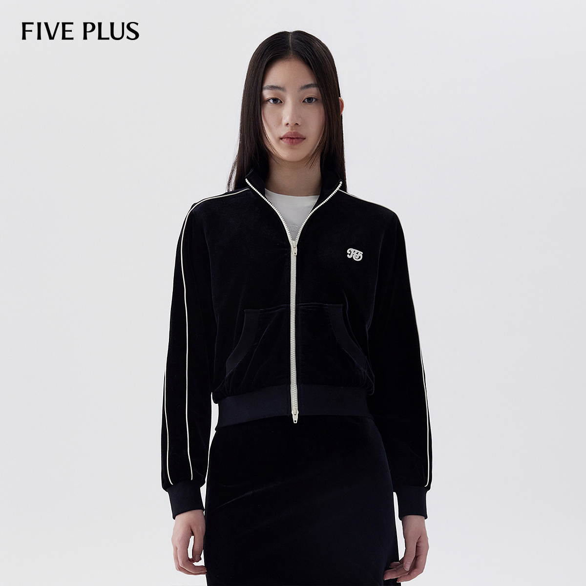 拼接条纹丝绒外套