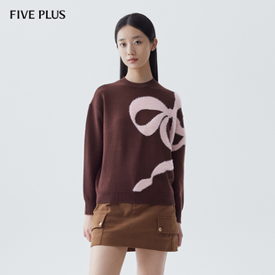 FIVE 上衣蝴蝶结 PLUS慵懒风毛衣女气质通勤针织衫