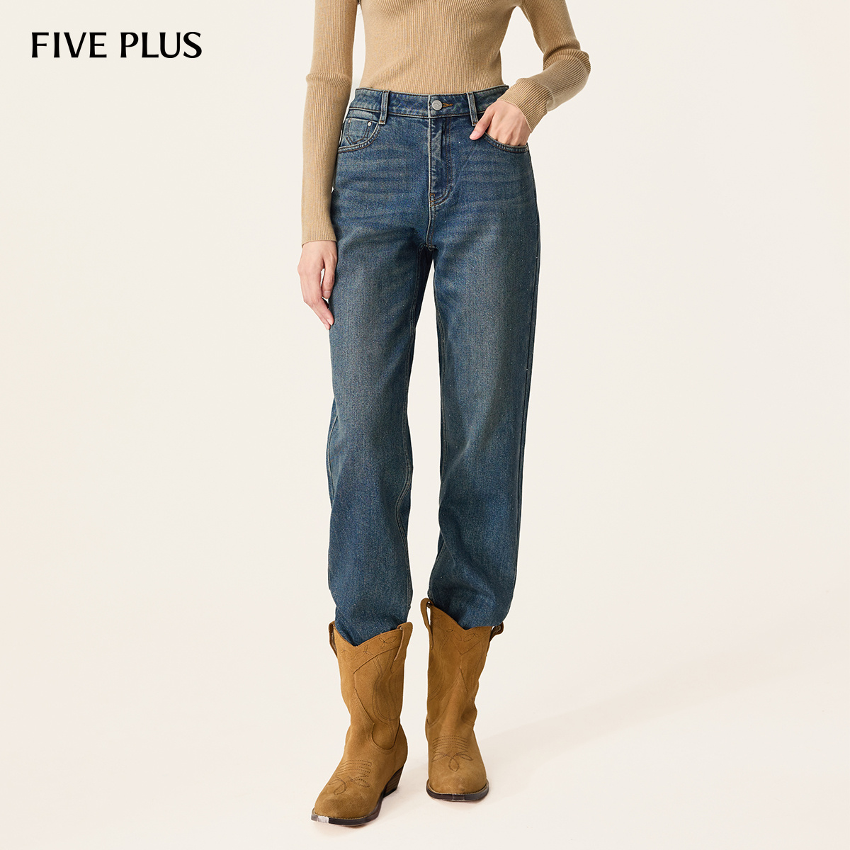 宽松阔腿牛仔长裤