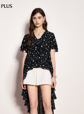 FIVE PLUS设计感薄纱不规则下摆V领仙气约会雪纺衫2026新款女春装