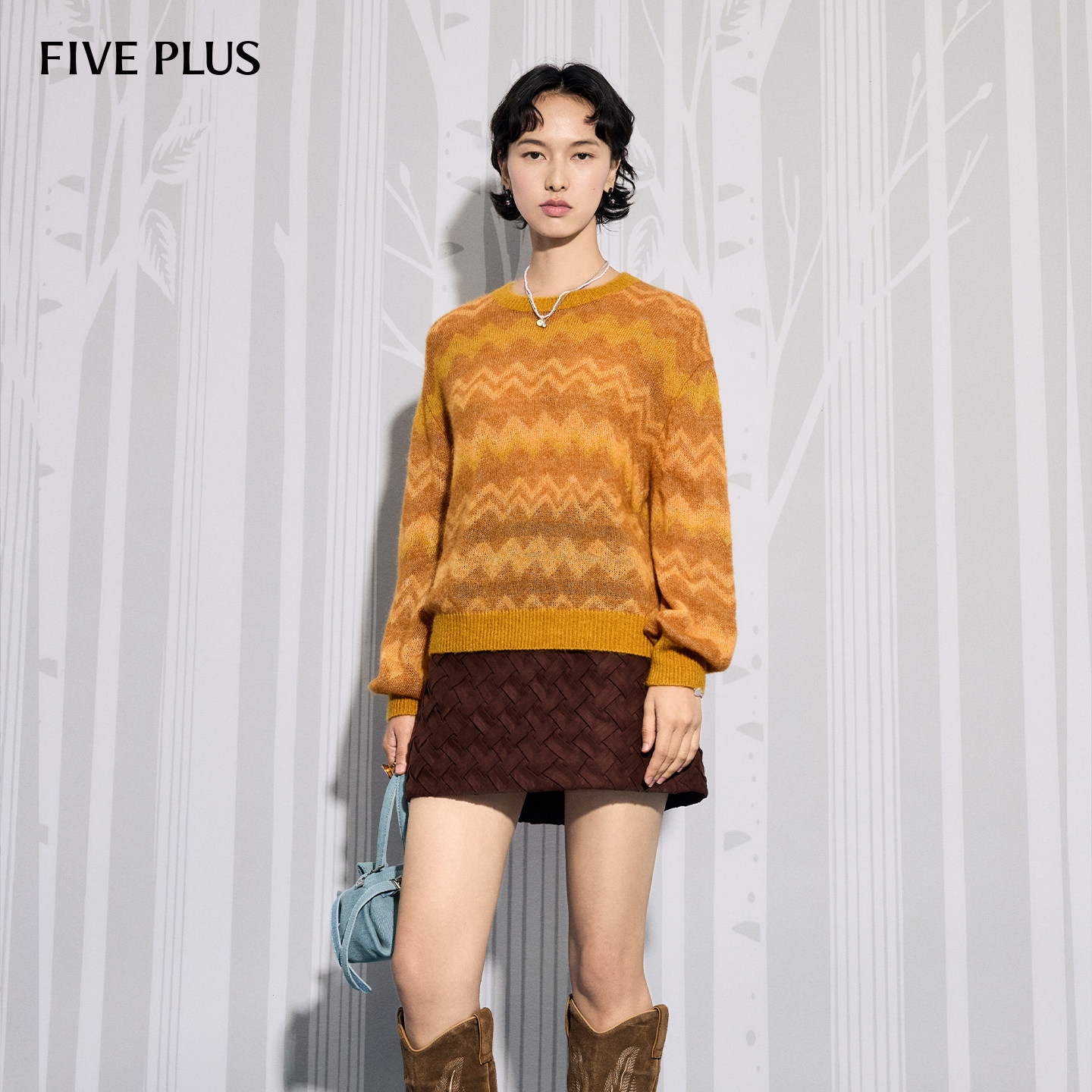 FIVE PLUS针织复古宽松落肩渐变波浪纹马海毛毛衣2026新款女春装,女装/女士精品,毛针织衫,淘宝优惠券,粉丝福利购,淘宝优惠卷