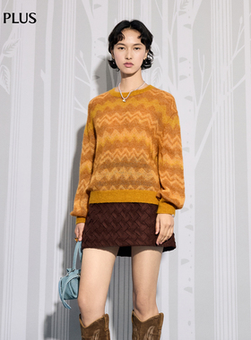 FIVE PLUS毛织复古宽松落肩渐变波浪纹马海毛毛衣2026新款女春装