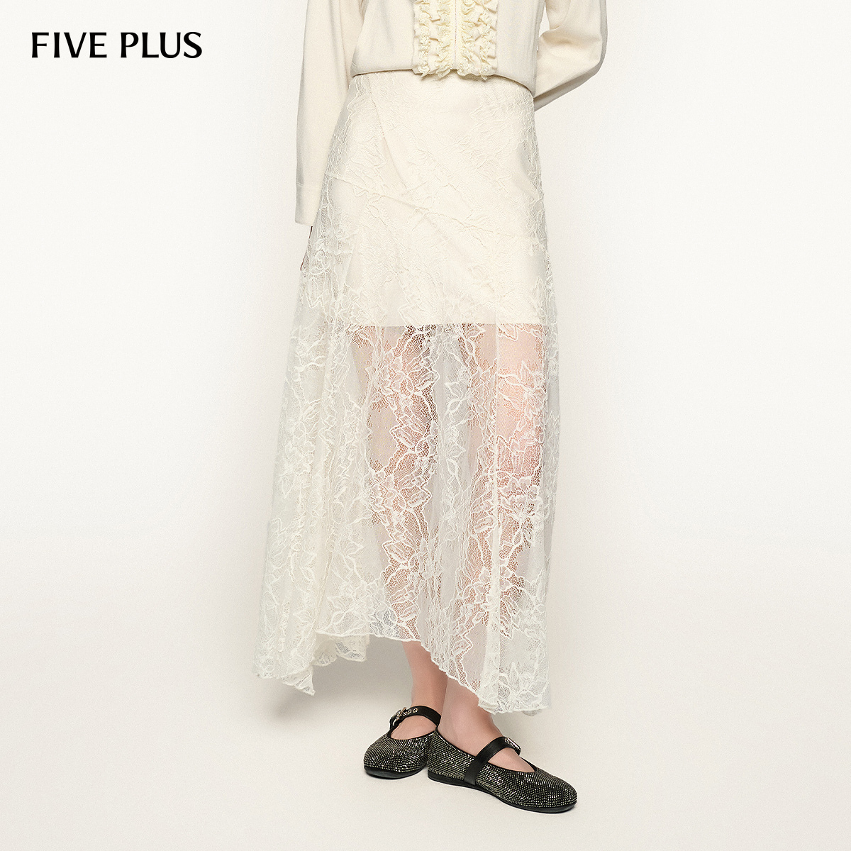 FIVE PLUS蕾丝半身裙女浪漫度假风大摆裙两件套装2025新款女春装