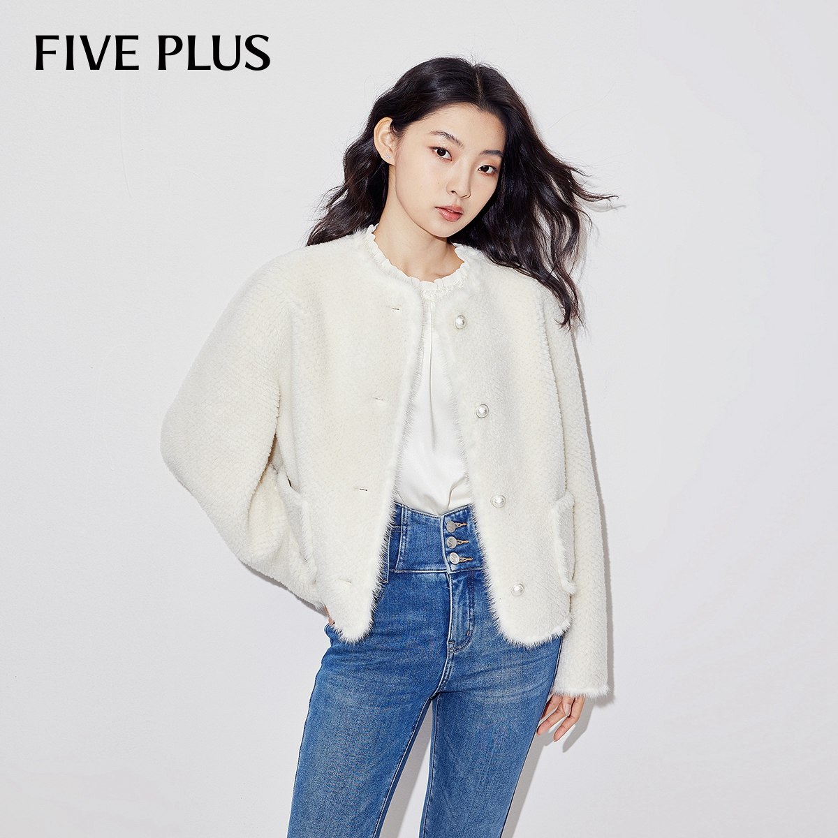 FIVE PLUS颗粒绒短外套女上衣法式小香风水貂毛边毛毛边轻奢外套,女装/女士精品,短外套,淘宝优惠券,粉丝福利购,淘宝优惠卷