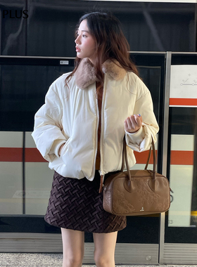 FIVE PLUS羽绒美式复古设计感毛领休闲鸭绒面包服2025新款女冬装