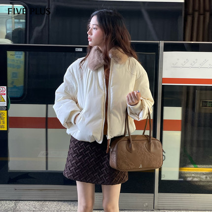 FIVE PLUS羽绒美式复古设计感毛领休闲鸭绒面包服2025新款女冬装