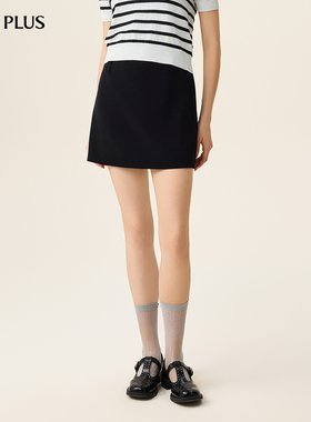 FIVE PLUS高腰A字半身裙女气质通勤黑色短裙附腰带2026新款女春装