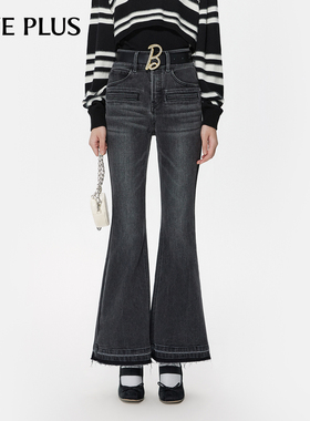 FIVE PLUS牛仔裤女微喇叭裤高腰显瘦长款复古水洗