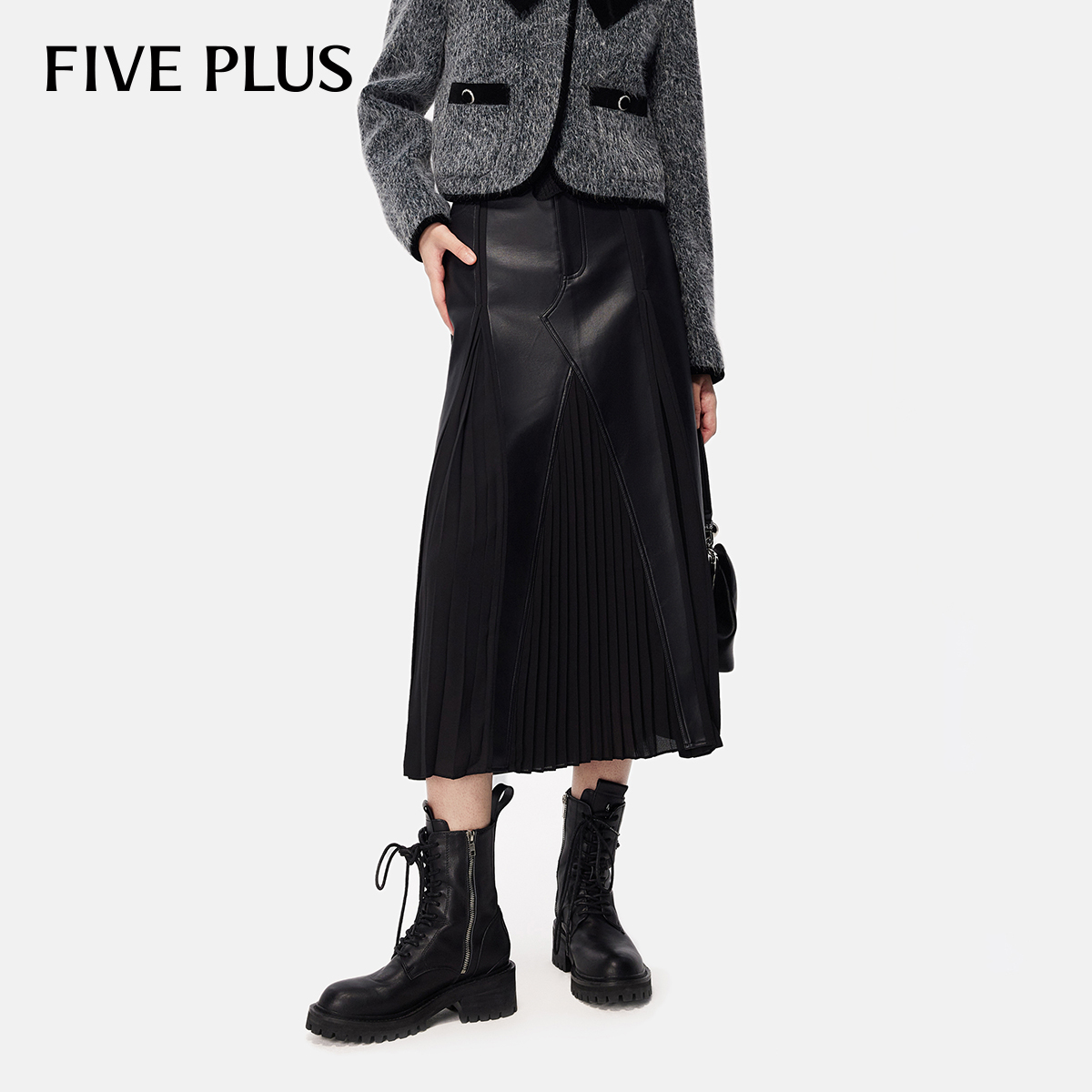 FivePlus复古中长款皮裙