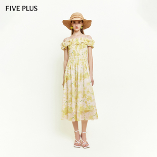 FIVE PLUS女夏装 波嬉风海边度假泡泡袖 碎花吊带裙连衣裙2025新款