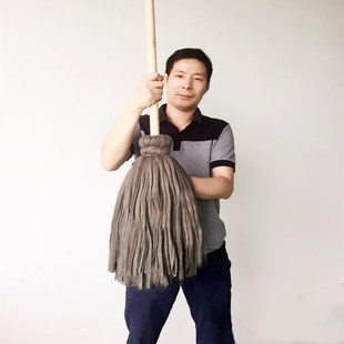 实木拖把墩布圆头布条拧水纯棉普通地拖家用物业保洁医院学校 老式