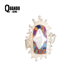 QUANDO幻物小众原创设计星空之门通体纯银珍珠戒指手工艺术礼物