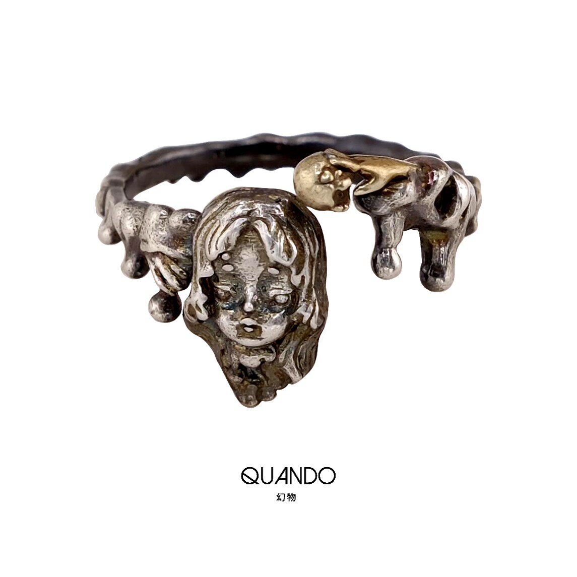 幻物小众原创设计魍魉之舞纯银戒指手工做旧小巧暗黑骷髅艺术礼物