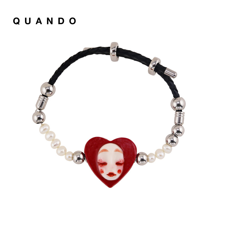幻物小众原创设计红心女王珍珠牛皮手链百搭全新个性手工艺术礼物