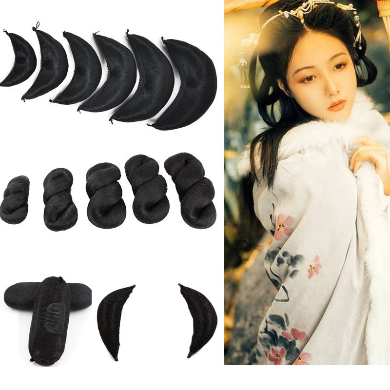 古筝演出古代发型女古装造型cos牛角头饰垫发包古风汉服假发盘发