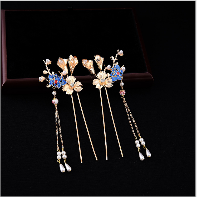 古装唐风发冠古装手工流苏发簪汉风步摇头饰古风汉服对簪结婚头饰