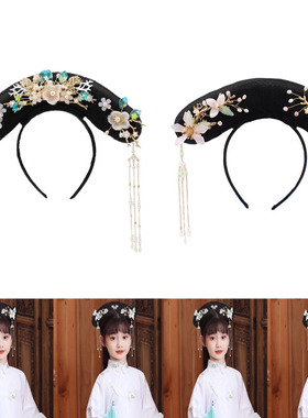 满族清朝格格旗头宫廷古风头饰儿童舞台表演影楼女古装造型假发箍