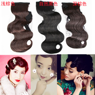 古装假发上海滩复古大波浪刘海片民国旗袍发胶定型手推波纹额前发