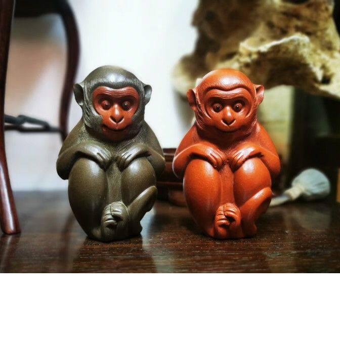 宜兴 张爱成 舞狮人新品 母子情深 紫砂猴茶宠 茶玩 摆件