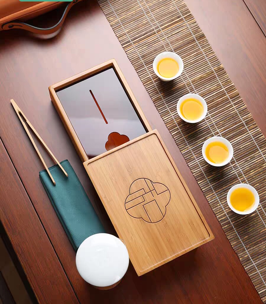 二十四器车旅功夫茶具套装茶水分离陶瓷茶壶竹木茶盘整套便携旅行
