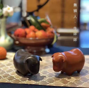 张爱成喜三足牛哞哞舞狮人紫砂茶宠托宝葫芦娃弥勒佛系列茶道摆件