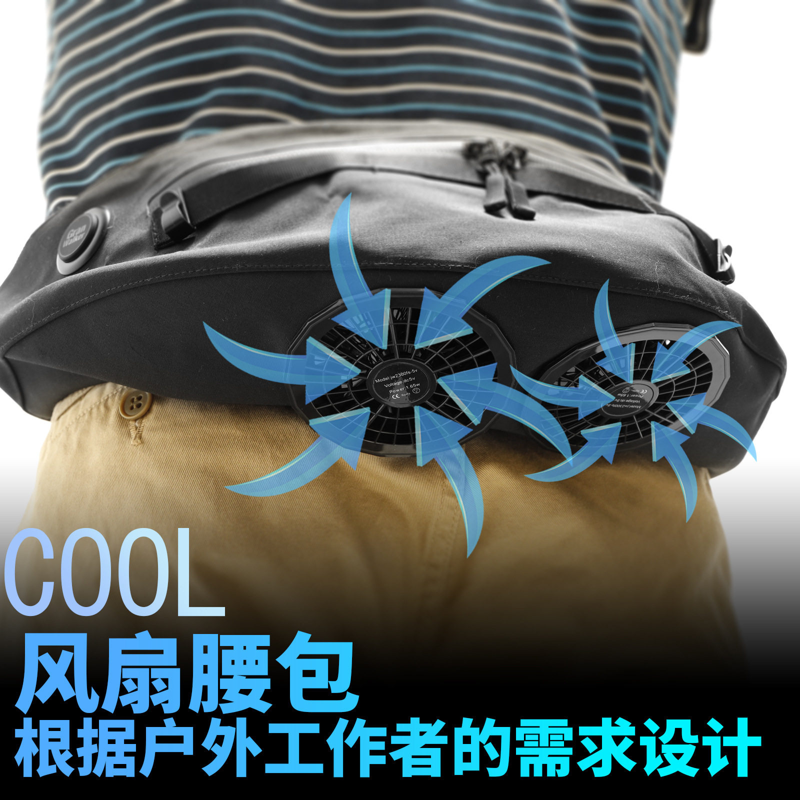 新品夏季空调风扇户外韩版腰包降温防晒降暑智能USB充电户外腰包