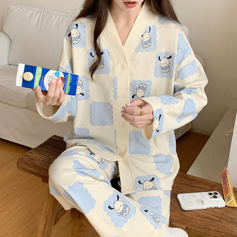 ARCTIC VELVET PAJAMAS LADIES SPRING AND AUTUMN LONG SLEEVE TROUSERS COTTON PLUS SIZE CAN BE WORN OVER SUMMER LOUNGEWEAR TWO-PIECE SET