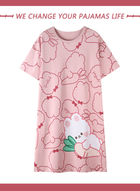 2025年短袖睡裙女夏季纯棉薄款可爱春夏天家居服睡衣女高级感新款