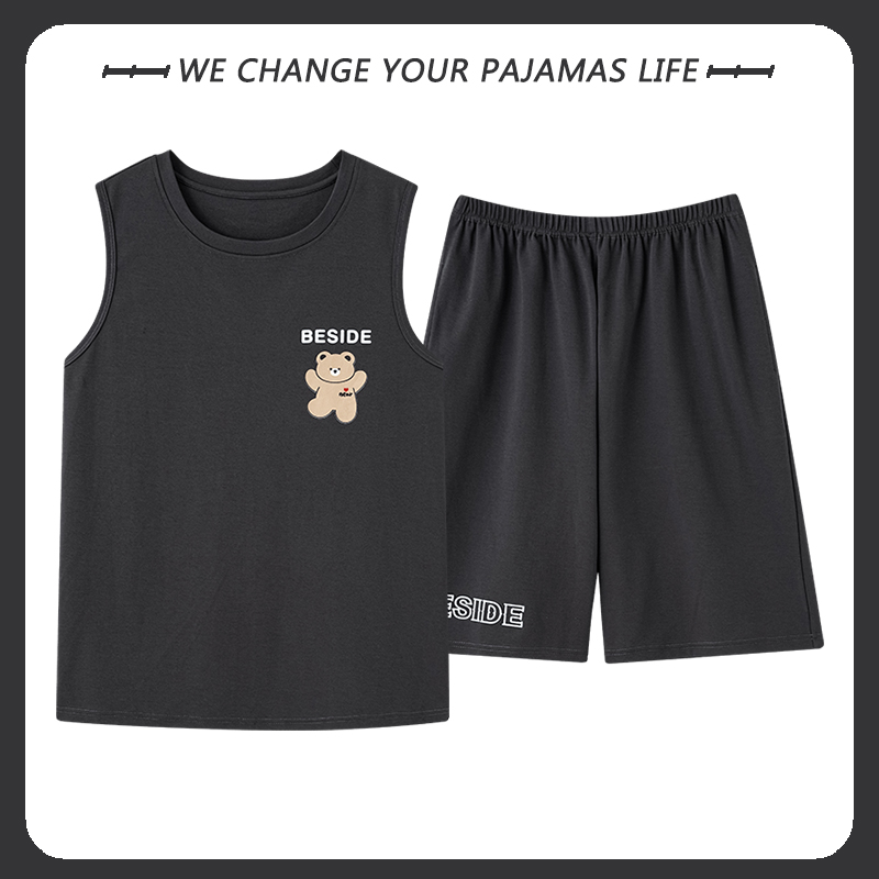 北极绒男士睡衣夏季天纯棉薄款无袖背心短裤家居服休闲可外穿套装